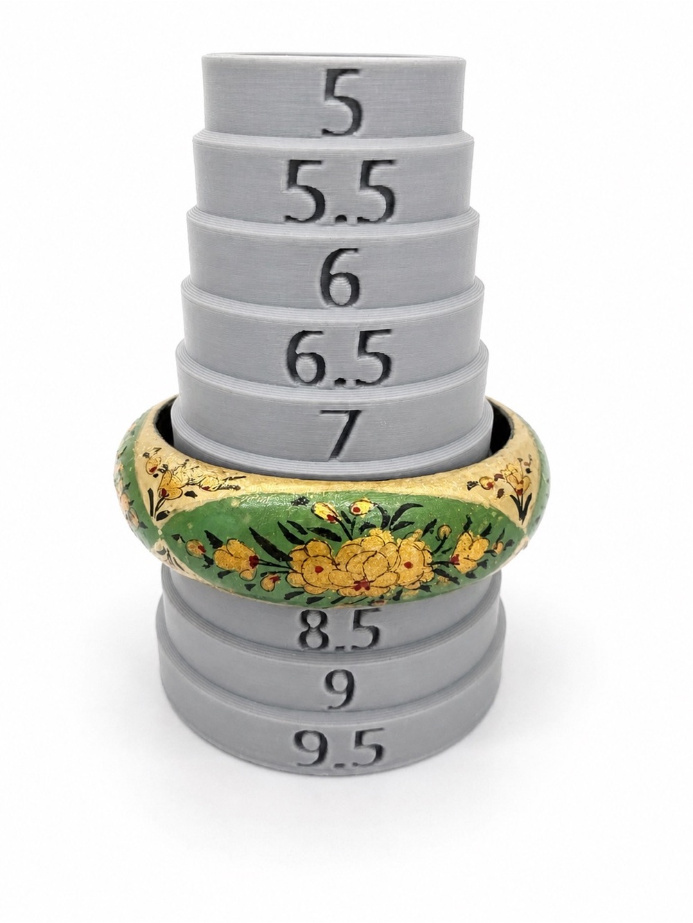 Vintage Hand Painted Wooden‎ Floral Bangle Bracelet Green Gold Boho Cottagecore - Picture 6 of 6